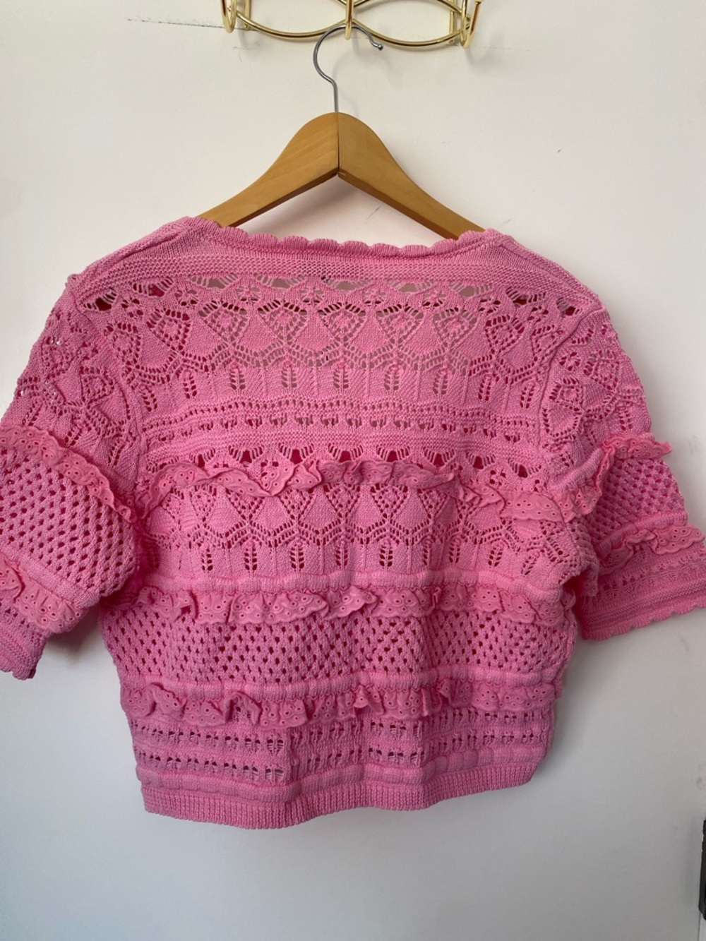 ZARA Pink Crochet Button-Up Short Sleeve Cardigan NWT! 🩷✨ - Picture 7 of 7
